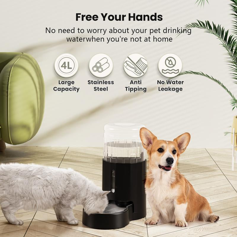 CZPET 4L Pet Water Dispenser for Cats & Dogs Stainless Steel Bowl Automatic Gravity Waterer Cat