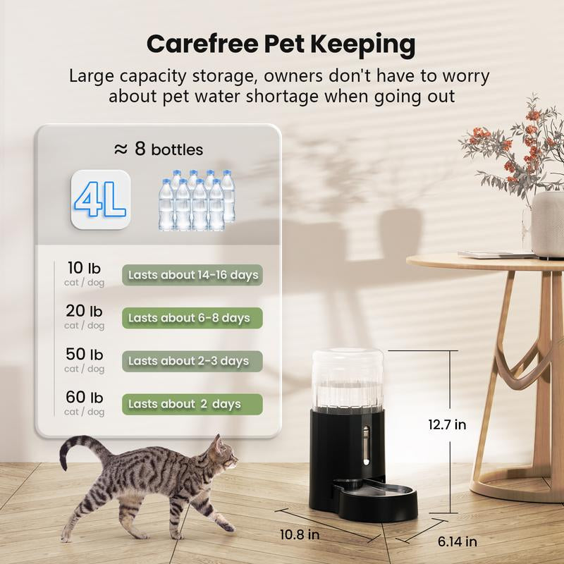 CZPET 4L Pet Water Dispenser for Cats & Dogs Stainless Steel Bowl Automatic Gravity Waterer Cat