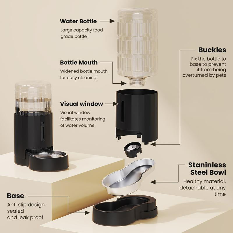 CZPET 4L Pet Water Dispenser for Cats & Dogs Stainless Steel Bowl Automatic Gravity Waterer Cat